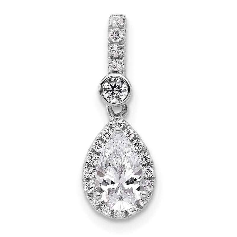 14K White Gold 1 carat Certified Lab Grown Diamond VS/SI+ G+ Pear Complete Halo Pendant