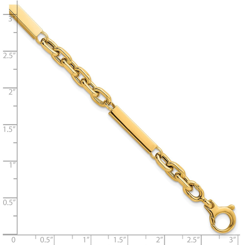 14K Yellow Gold Polished 4mm Fancy Cable Chain with Three Bars 8 Inch Bracelet