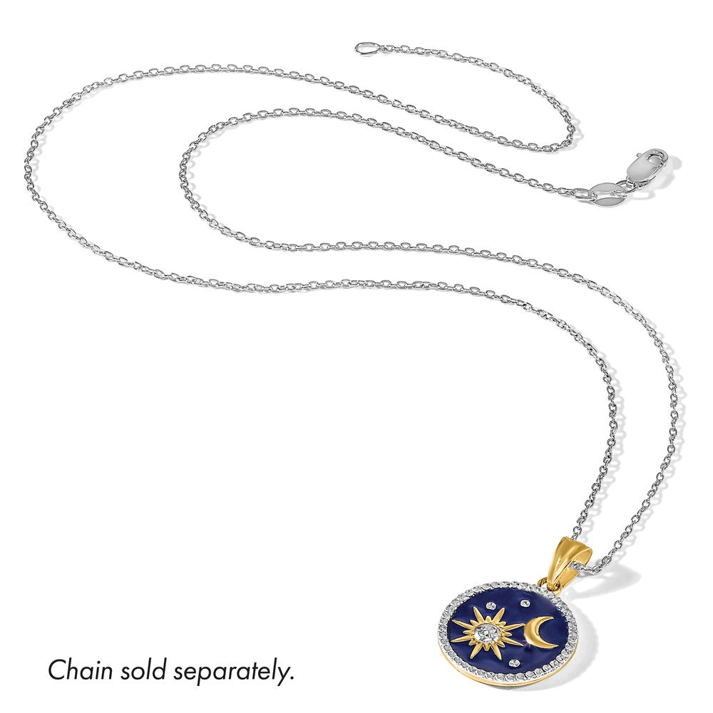 14K Yellow Gold and Rhodium Diamond-cut Blue Enameled Sun and Moon Pendant
