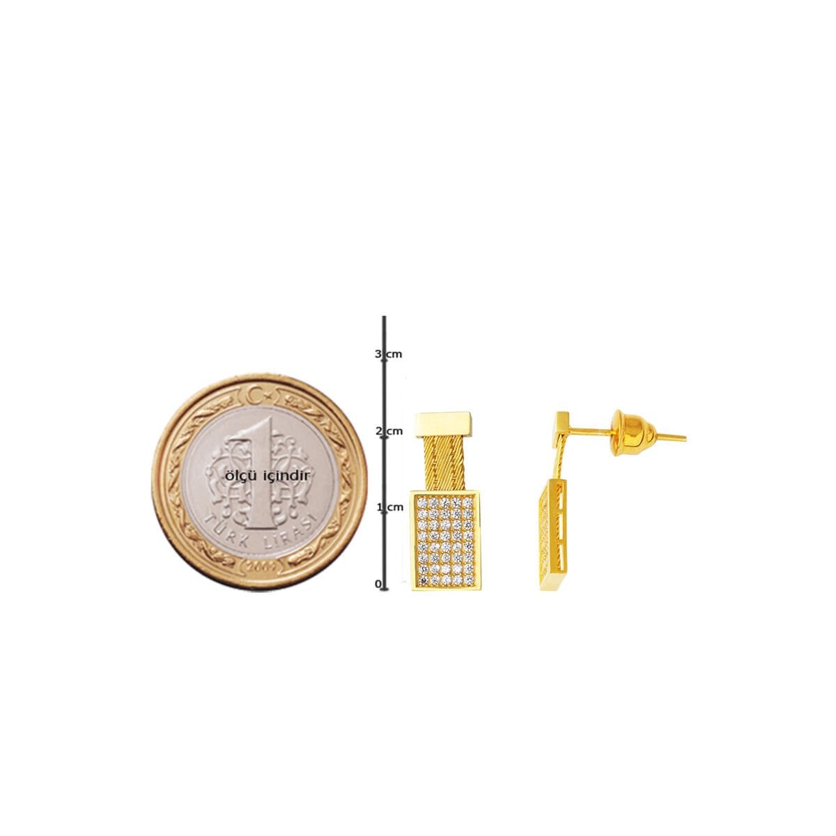 14K Yellow Gold Trabzon Mesh 3 Row Cubic Zirconia Earrings