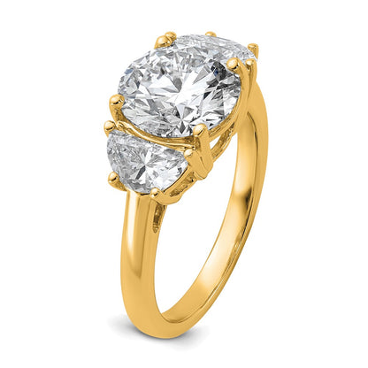 14K Yellow Gold 1 carat Lab Grown Diamond VS+ F+ 3 carat Center Round Semi Mount Three Stone Engagement Ring