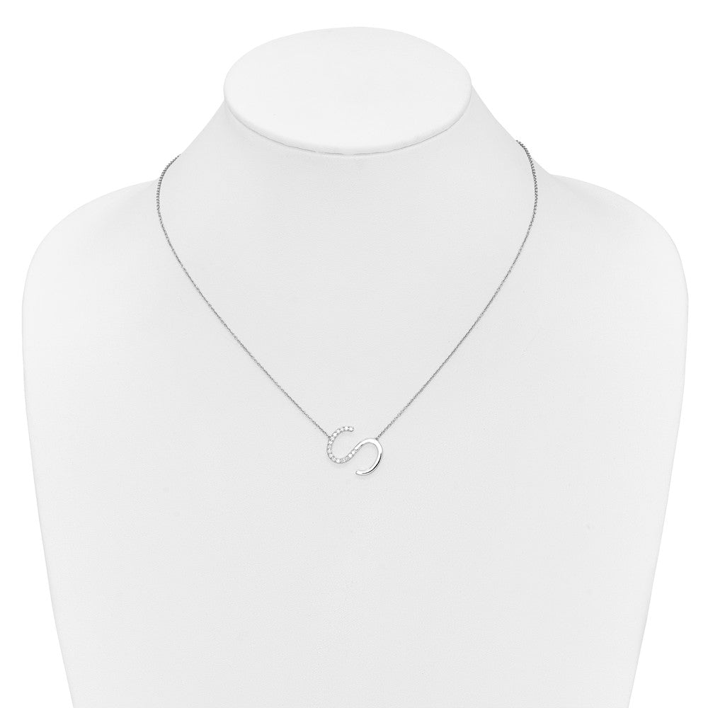 14K White Gold Sideways Diamond Initial S 18 Inch Necklace