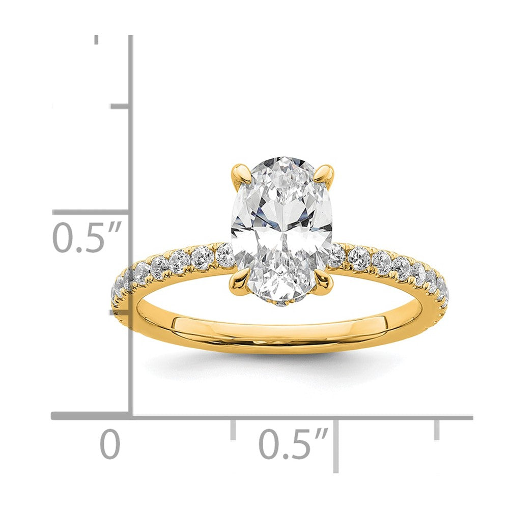 14K Yellow Gold 1 7/8 carat Certified Lab Grown Diamond VS+ F+ Oval Complete Solitaire with Flair Engagement Ring