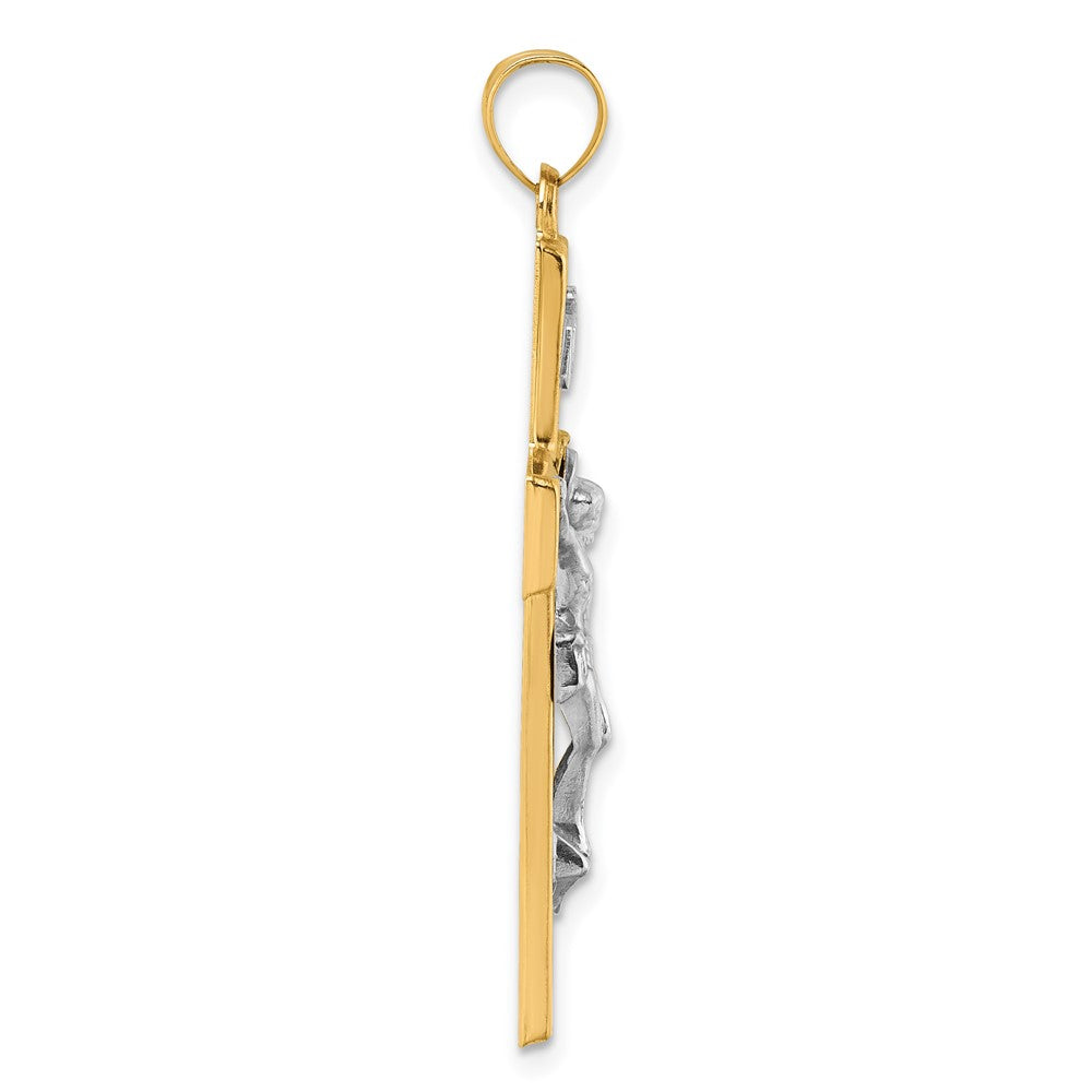 14K Yellow Gold with Rhodium Polished INRI Crucifix Cross Pendant