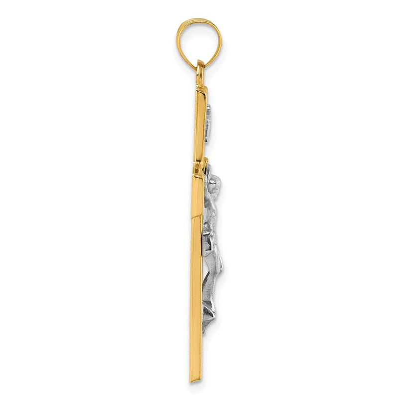 14K Yellow Gold with Rhodium Polished INRI Crucifix Cross Pendant