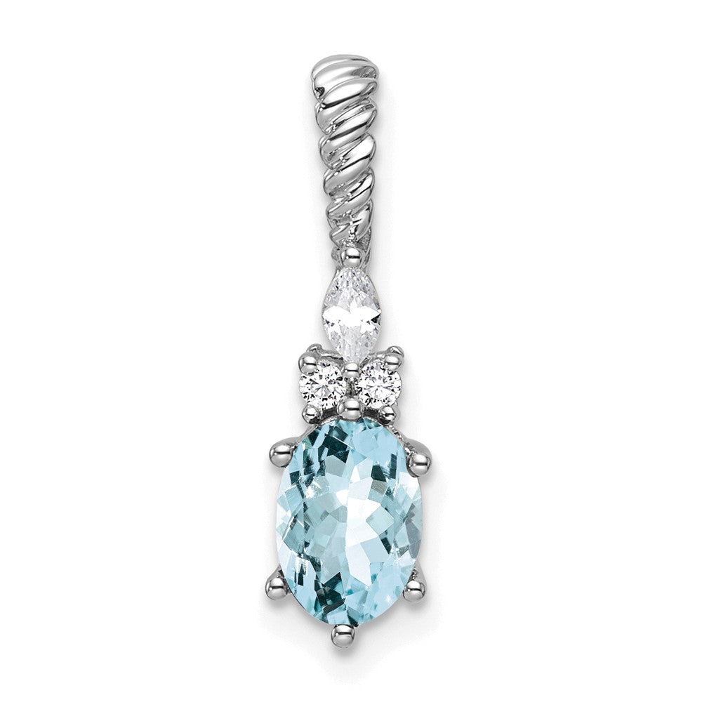 14K White Gold Diamond and 7x5 Oval March/Aquamarine Twisted Chain Slide