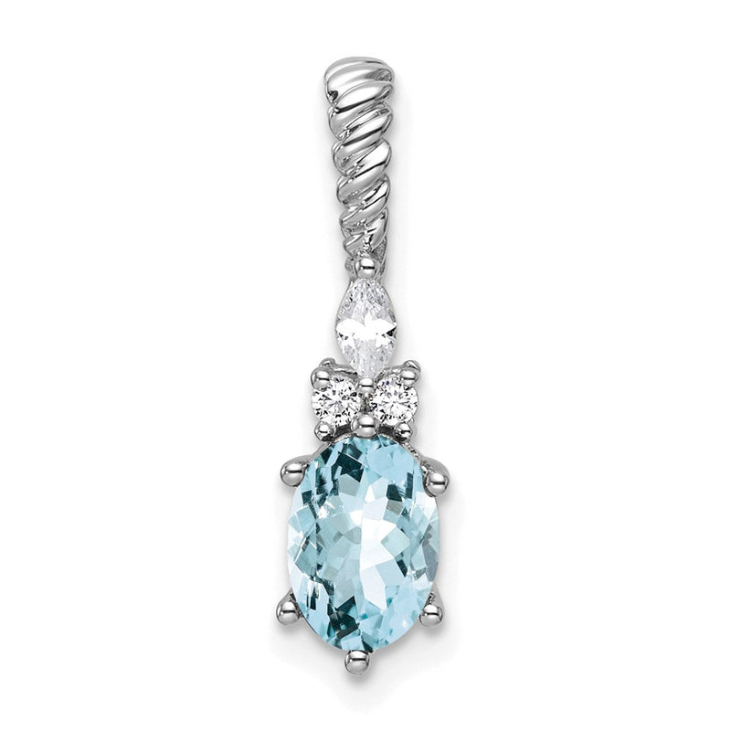 14K White Gold Diamond and 7x5 Oval March/Aquamarine Twisted Chain Slide