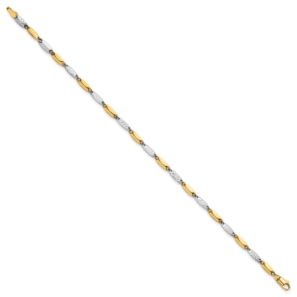14K Two-Tone Gold Two-tone Polished and Textured Fancy Marquise-shaped Link 7.5 Inch Bracelet