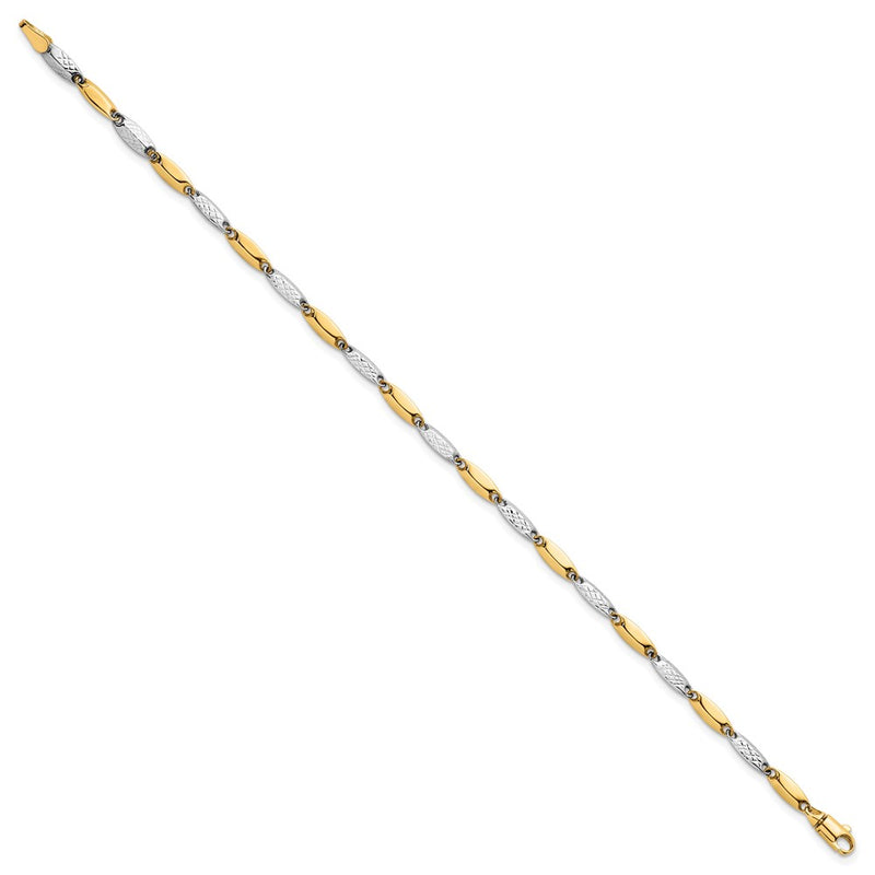 14K Two-Tone Gold Two-tone Polished and Textured Fancy Marquise-shaped Link 7.5 Inch Bracelet