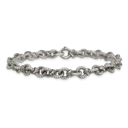 Sterling Silver Black Ruthenium-plated Brushed Fancy Textured Cable Link Mens Chain Bracelet
