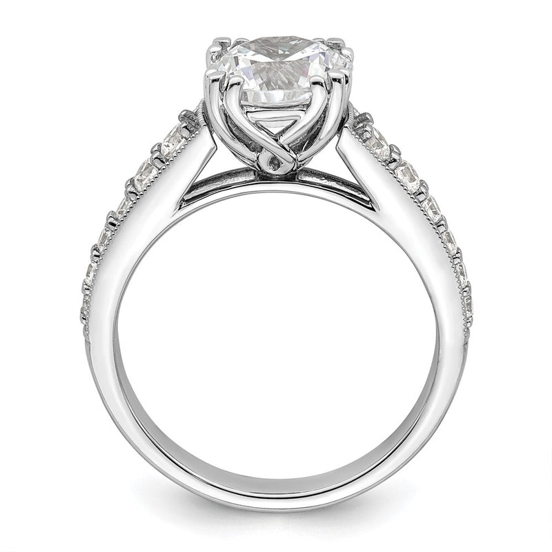 14K White Gold (Holds 2 carat (8.2mm) Round Center) 3/8 carat Diamond Semi-Mount Engagement Ring