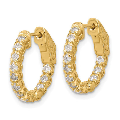 14K Yellow Gold .84 carat Diamond In/Out Hoop w/Safety Clasp Earrings