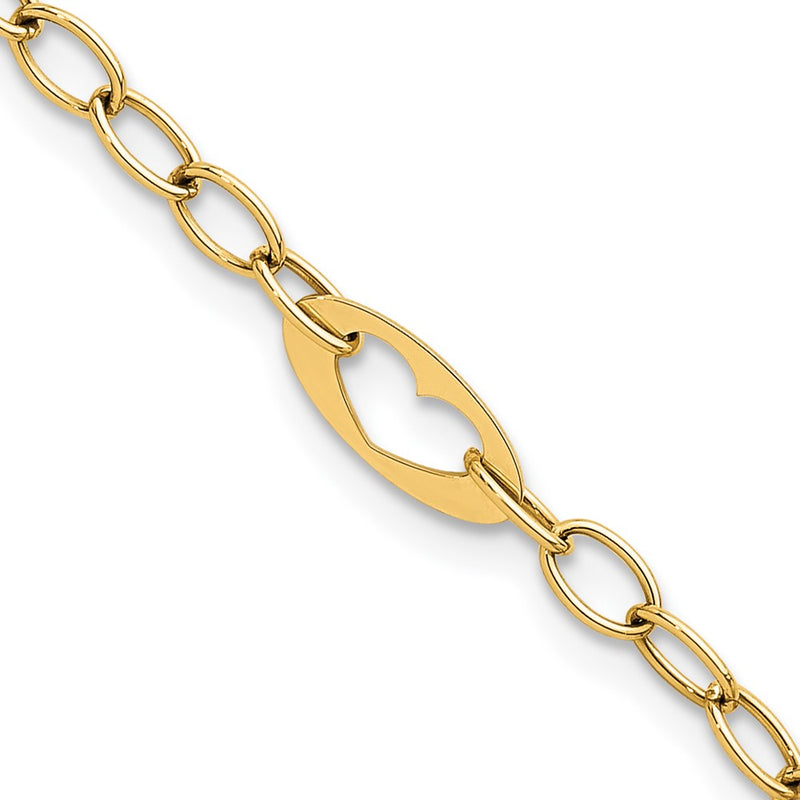 14K Yellow Gold Polished Cut-out Hearts and Cable Links 7.25 Inch Bracelet