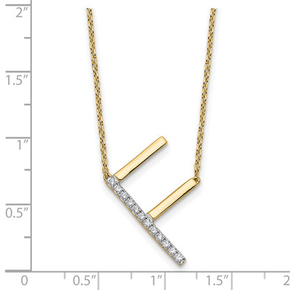 14K Yellow Gold Sideways Diamond Initial F 18 Inch Necklace