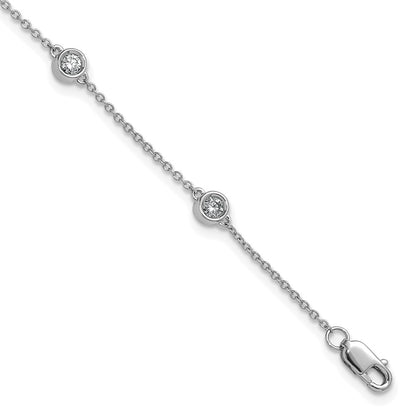 14K White Gold Complete 1/3 carat Bezel-set Diamond and Cable Chain 6-Station 7 Inch Bracelet
