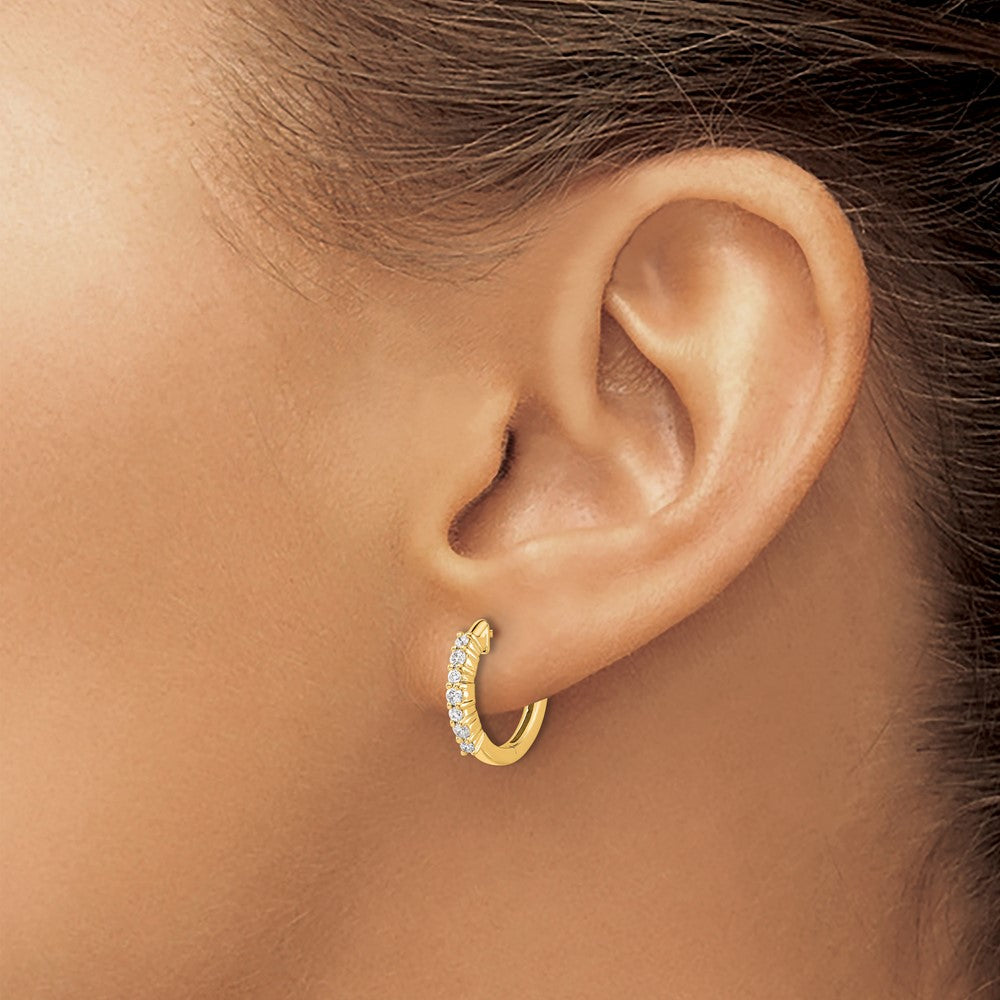 14K Yellow Gold 1/4 carat Diamond Hinged Hoop Earrings