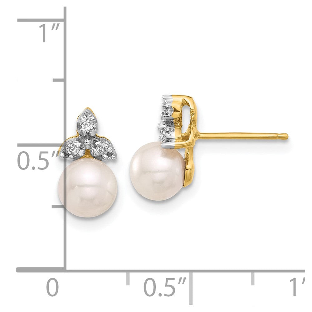 14K Yellow Gold 5-6mm Round Freshwater Cultured Pearl and .06 Carat Diamond Post Earrings