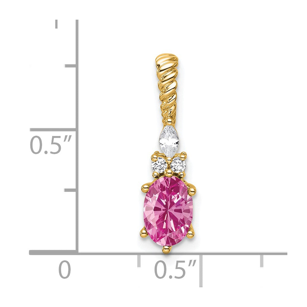 14K Yellow Gold Diamond and 7x5 Oval October/Lab Created Pink Sapphire Twisted Chain Slide