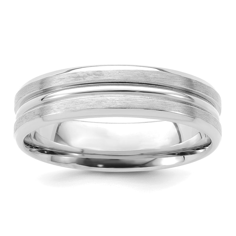 14K White Gold 6mm Lightweight Comfort Fit Brushed Satin with Center Groove Wedding Band Ring