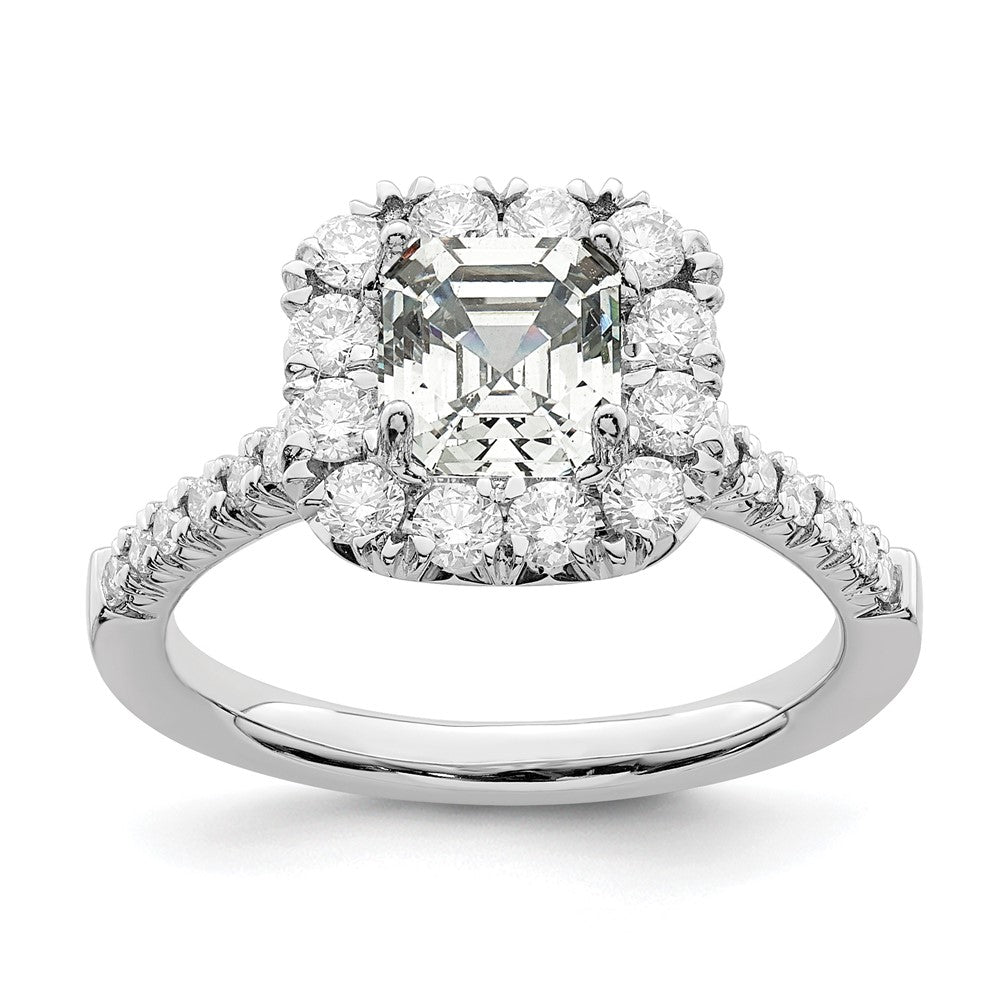 True Origin 14K White Gold 3/4 carat Lab Grown Diamond VS+ F+ Semi-Mount Asscher Halo Engagement Ring