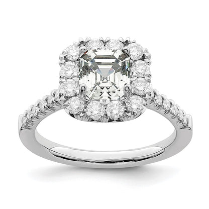 True Origin 14K White Gold 3/4 carat Lab Grown Diamond VS+ F+ Semi-Mount Asscher Halo Engagement Ring