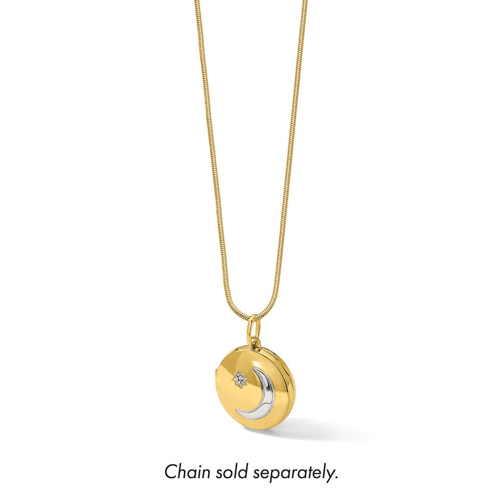 14K Yellow Gold with Rhodium Diamond Star and Moon 20mm Round Locket