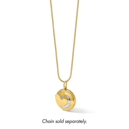 14K Yellow Gold with Rhodium Diamond Star and Moon 20mm Round Locket