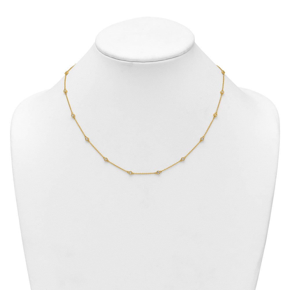14K Yellow Gold Complete 1/2 carat Bezel-set Diamond and Cable Chain 18-Station 18 Inch Necklace