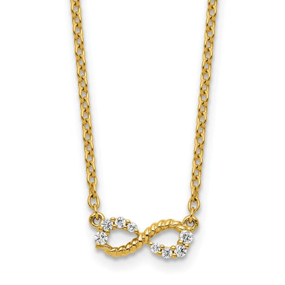 14K Yellow Gold Polished and Beaded 1/8 carat Diamond Infinity Symbol 18 Inch Necklace