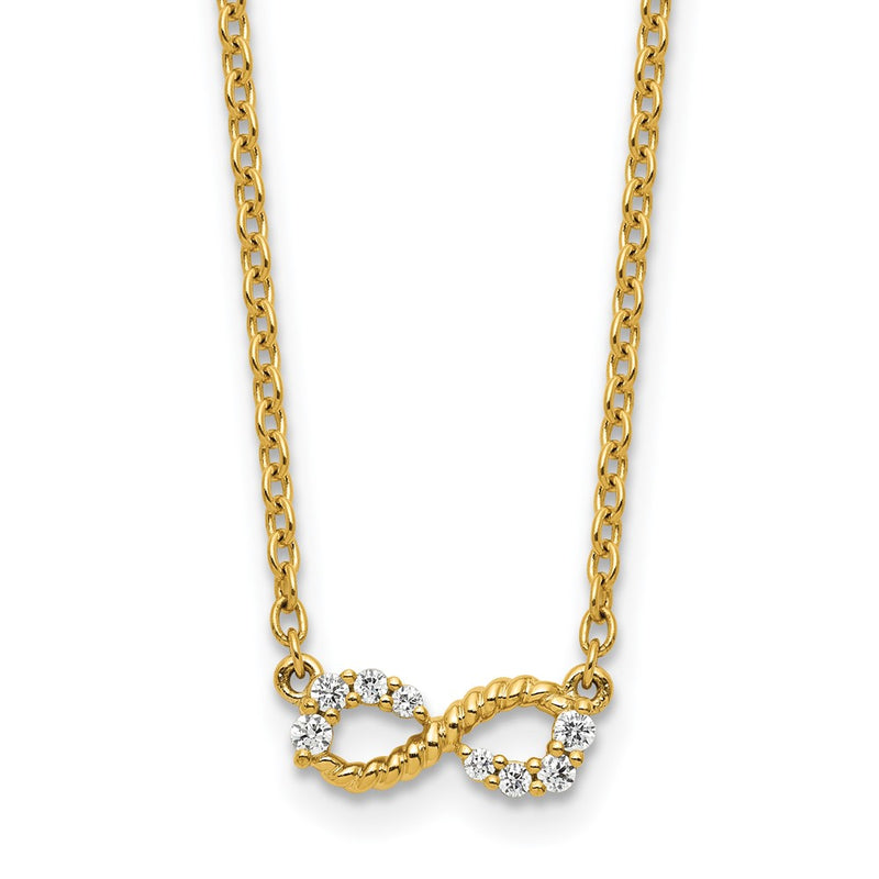 14K Yellow Gold Polished and Beaded 1/8 carat Diamond Infinity Symbol 18 Inch Necklace