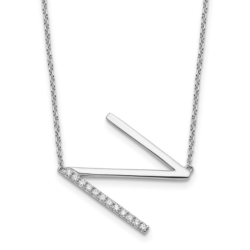 14K White Gold Sideways Diamond Initial N 18 Inch Necklace