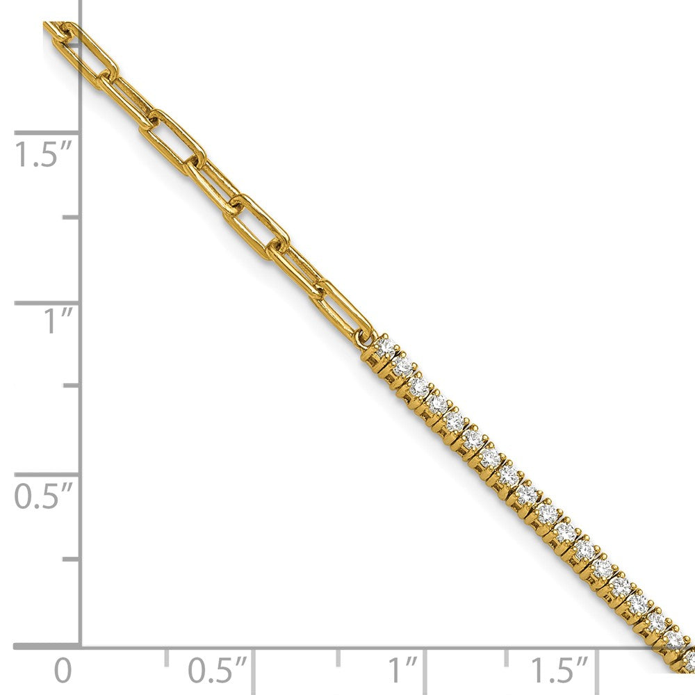 14K Yellow Gold Polished Complete 3/4 carat Diamond Paperclip Link 7 Inch Bracelet with 1 Inch Extender