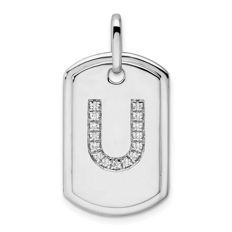14K White Gold  Diamond Initial U Dog Tag Charm