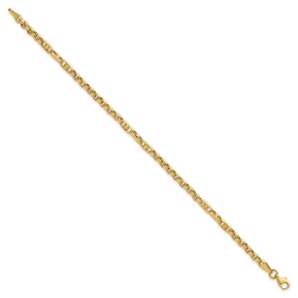 14K Yellow Gold Polished and Diamond-cut 3.9mm Fancy Link 7.5 Inch Bracelet