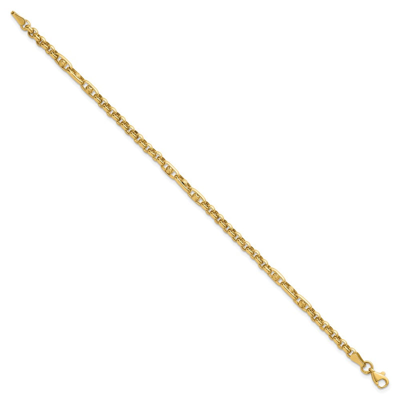 14K Yellow Gold Polished and Diamond-cut 3.9mm Fancy Link 7.5 Inch Bracelet