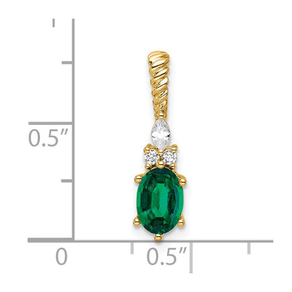 14K Yellow Gold Diamond and 7x5 Oval May/Lab Created Emerald Twisted Chain Slide