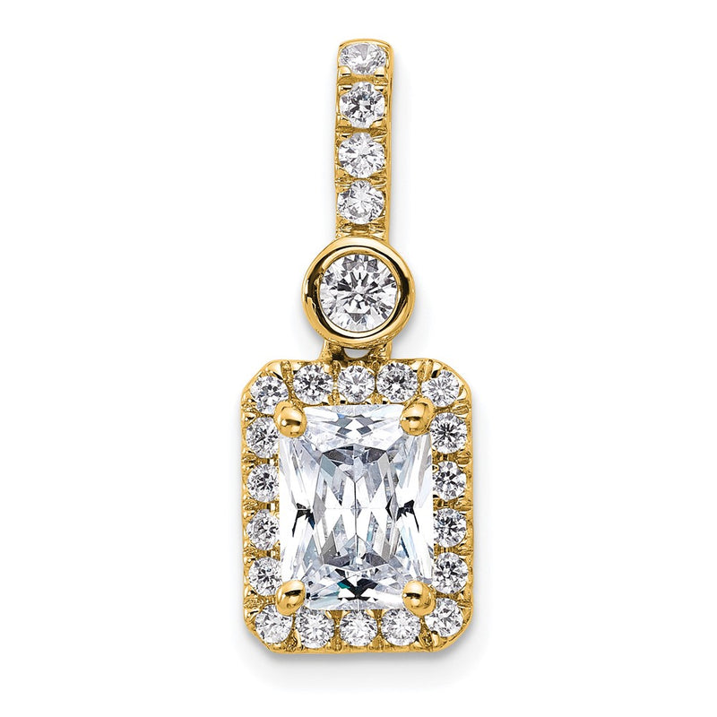 14K Yellow Gold 2 carat Certified Lab Grown Diamond VS+ F+ Radiant Complete Halo Pendant