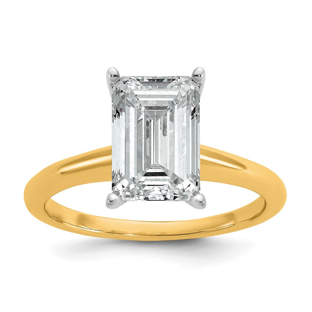 14K Two-Tone Gold Two-tone 3 carat Certified Lab Grown Diamond VS+ F+ Emerald Solitaire Complete Engagement Ring