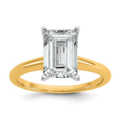 14K Two-Tone Gold Two-tone 3 carat Certified Lab Grown Diamond VS+ F+ Emerald Solitaire Complete Engagement Ring