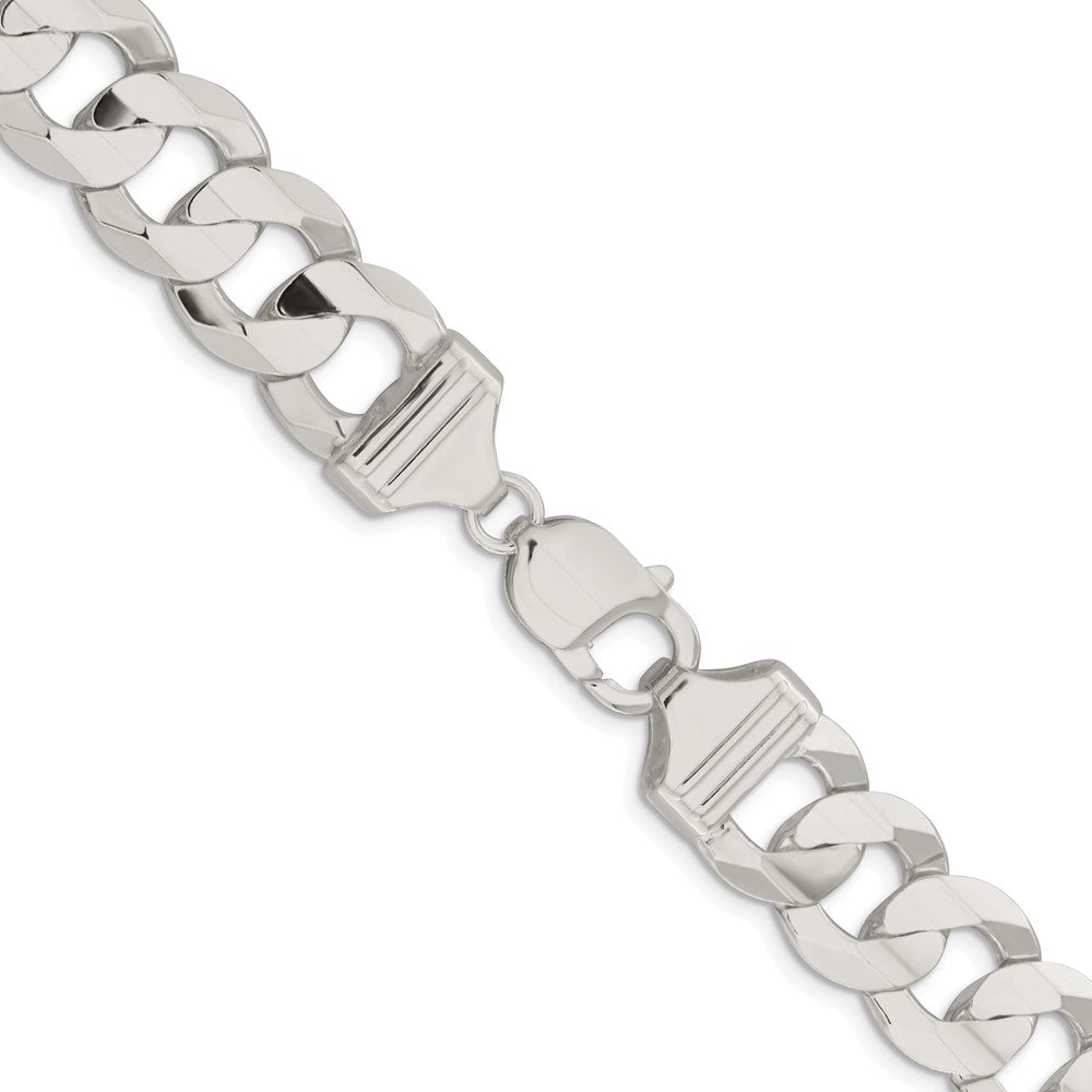 Sterling Silver Rhodium-plated 14.0mm Concave Beveled Curb 24 Inch Chain