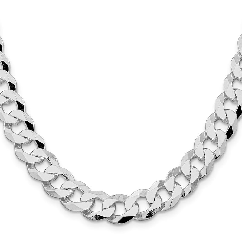 Sterling Silver Rhodium-plated 10.6mm Beveled Curb 26 Inch Chain