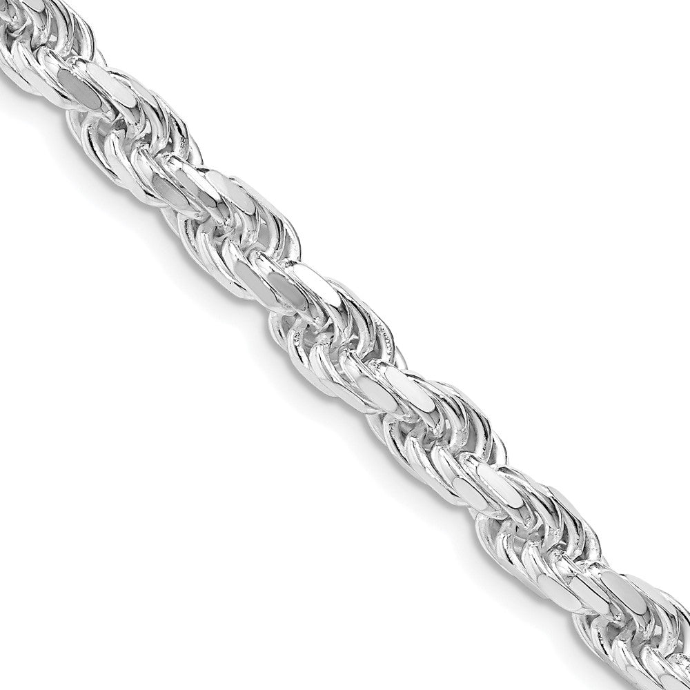 Sterling Silver Rhodium-plated 5.75mm Diamond-cut Rope 30 Inch Chain
