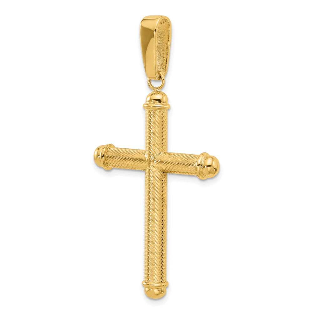 14K Yellow Gold Polished and Textured Cross Pendant