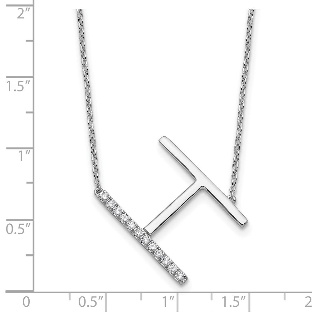 14K White Gold Sideways Diamond Initial H 18 Inch Necklace
