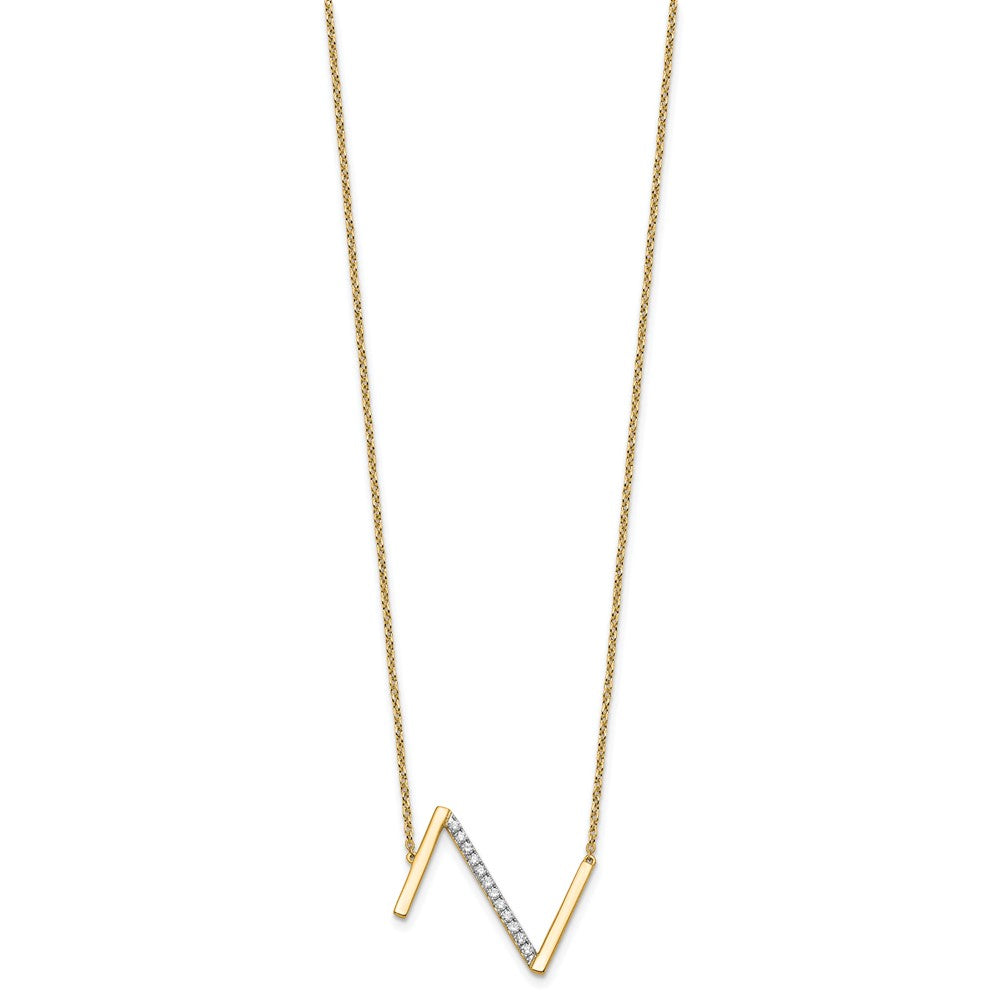 14K Yellow Gold Sideways Diamond Initial Z 18 Inch Necklace