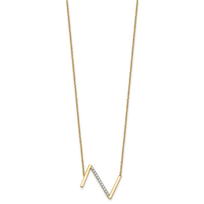 14K Yellow Gold Sideways Diamond Initial Z 18 Inch Necklace