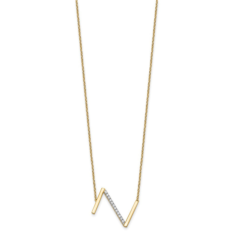 14K Yellow Gold Sideways Diamond Initial Z 18 Inch Necklace