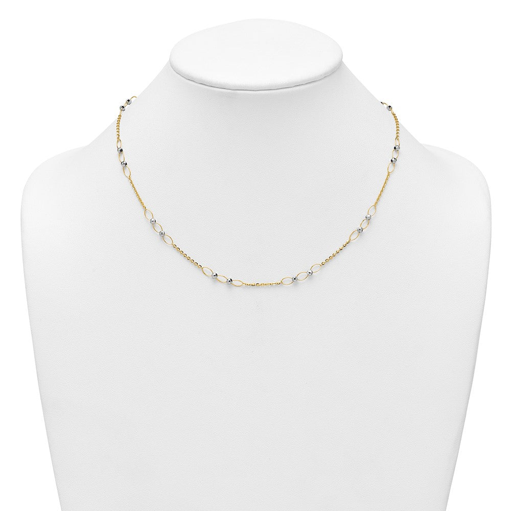 14K Two-Tone Gold Two-tone Polished Oval Links and Faceted Beads 18 Inch Necklace