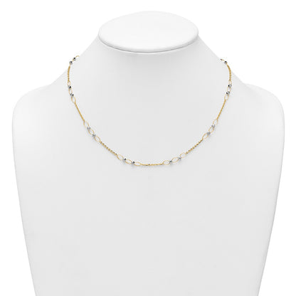 14K Two-Tone Gold Two-tone Polished Oval Links and Faceted Beads 18 Inch Necklace