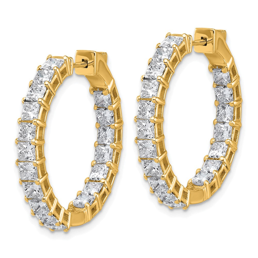 14K Yellow Gold Inside/Outside Cert Lab Grown VS DEF Princess Diamond Hoop Earrings